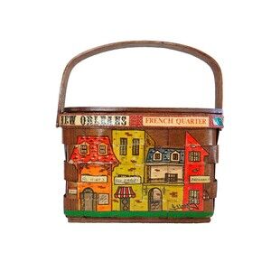 Caro Nan Woven Wooden Basket Purse New Orleans French Quarter Cajun Pat O'Briens